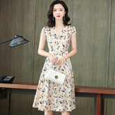 Summer Silk Floral Dress 100% Mulberry warp pure silk dresses